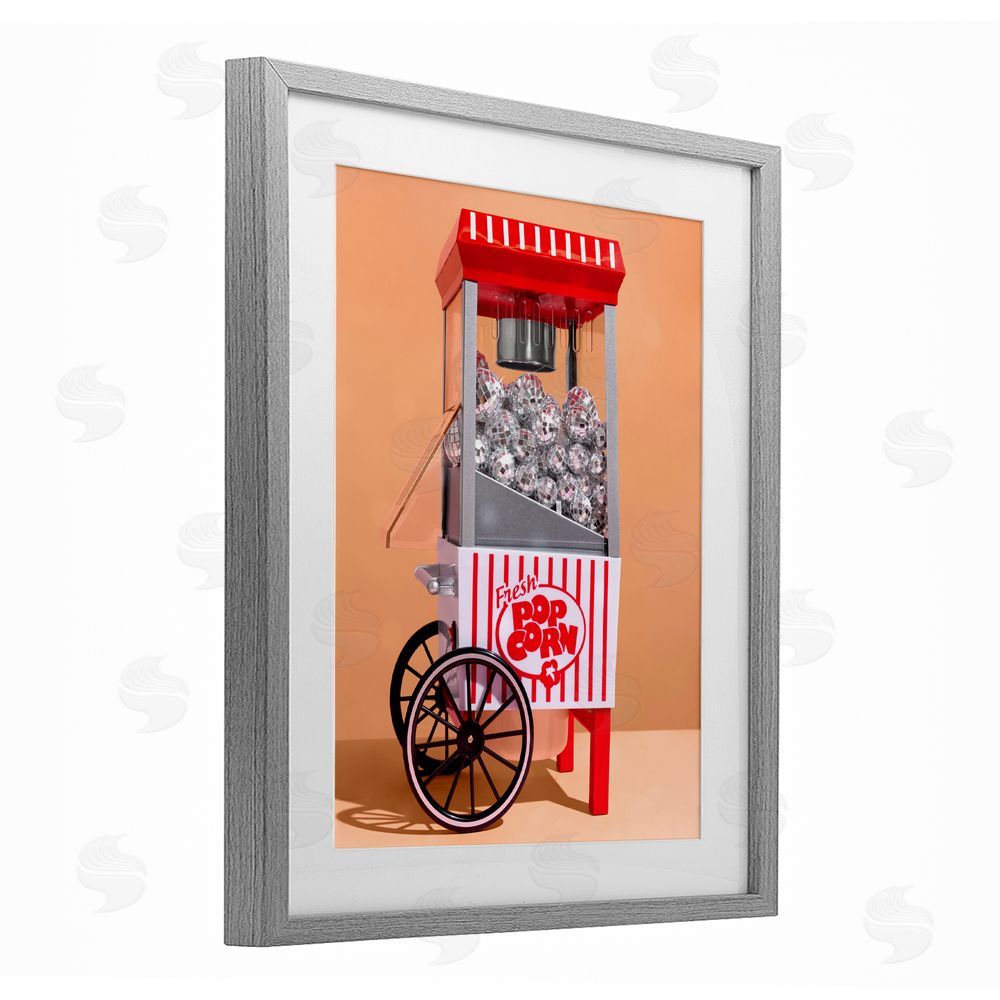 LISH Creative Retro Disco Popcorn Machine Gray Framed Print Under Glass Wall Art