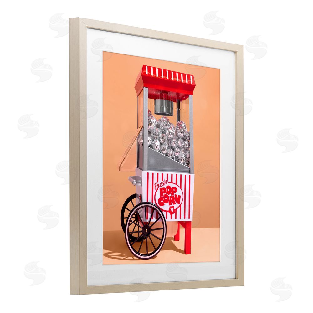LISH Creative Retro Disco Popcorn Machine Brown Framed Print Under Glass Wall Art