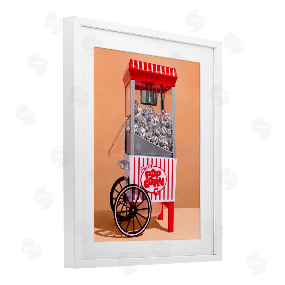 LISH Creative Retro Disco Popcorn Machine White Framed Print Under Glass Wall Art