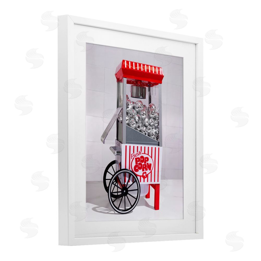 LISH Creative Fun Disco Popcorn Machine White Framed Print Under Glass Wall Art