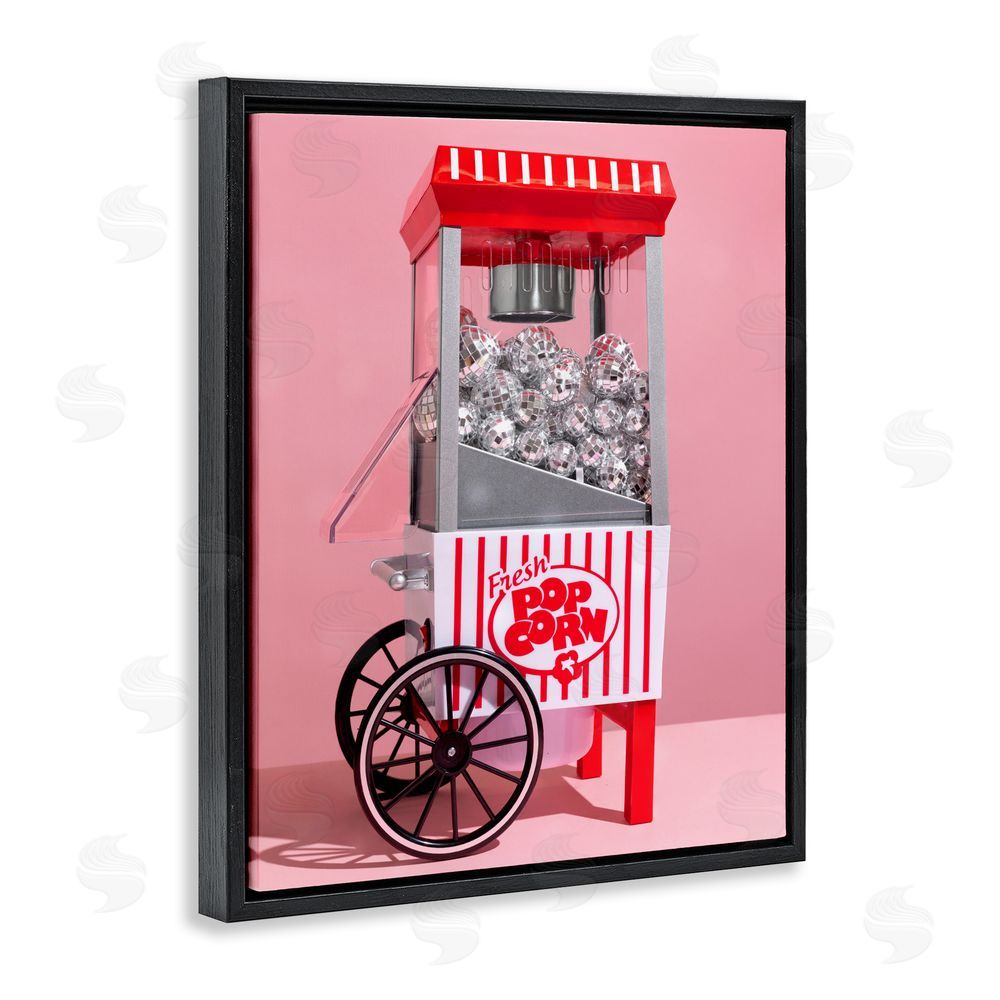 LISH Creative Movie Popcorn with Disco Balls Black Floating Framed Canvas Wall Art