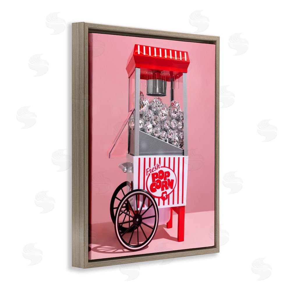 LISH Creative Movie Popcorn with Disco Balls Brown Floating Framed Canvas Wall Art
