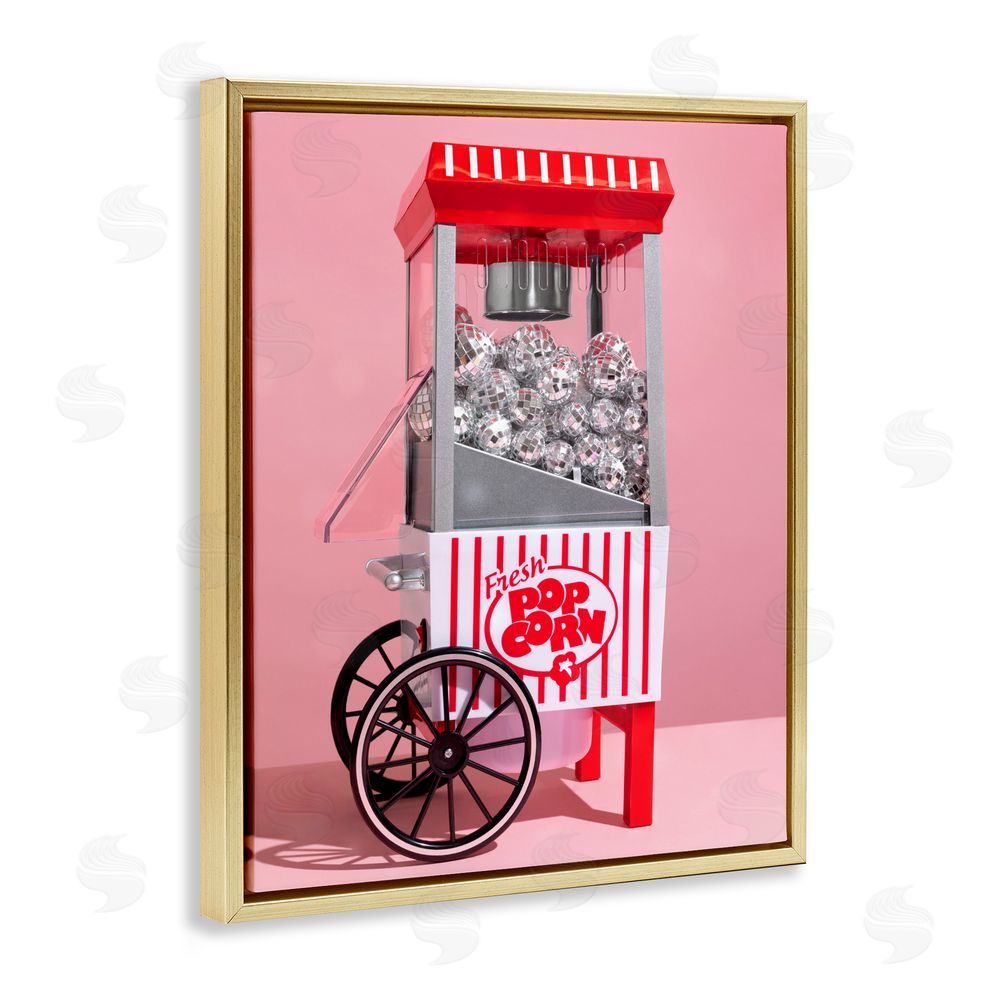 LISH Creative Movie Popcorn with Disco Balls Gold Floating Framed Canvas Wall Art