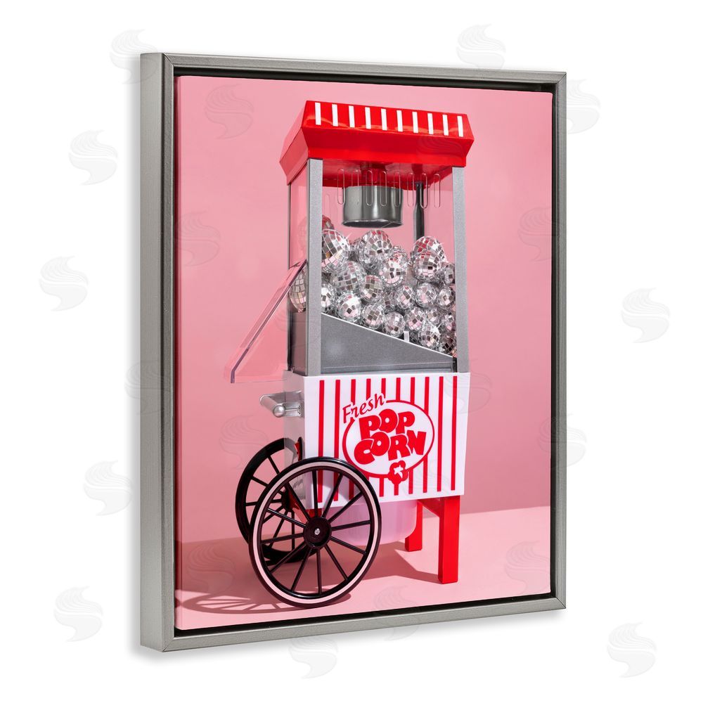 LISH Creative Movie Popcorn with Disco Balls Gray Floating Framed Canvas Wall Art
