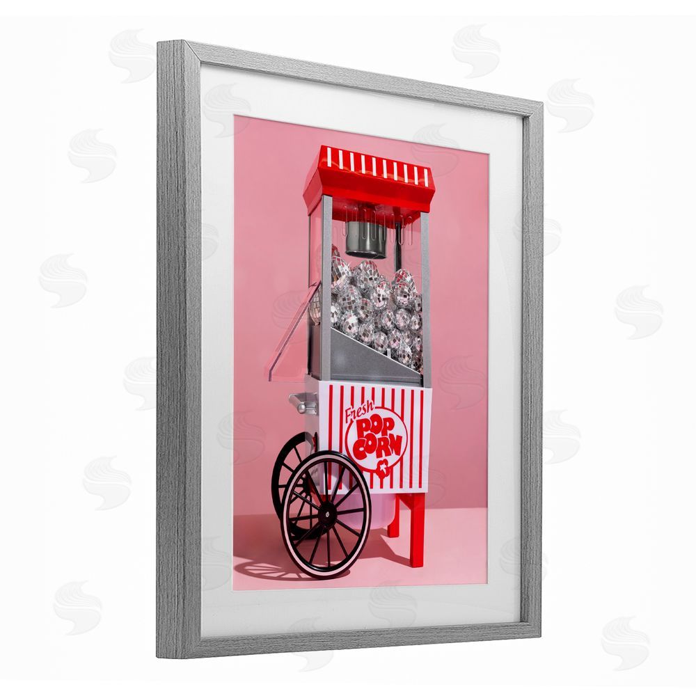 LISH Creative Movie Popcorn with Disco Balls Gray Framed Print Under Glass Wall Art