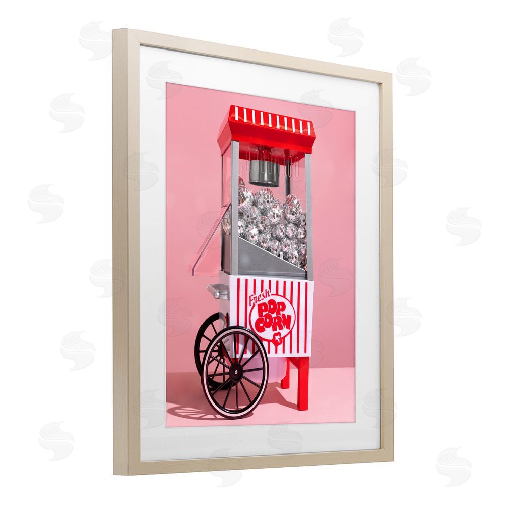 LISH Creative Movie Popcorn with Disco Balls Brown Framed Print Under Glass Wall Art