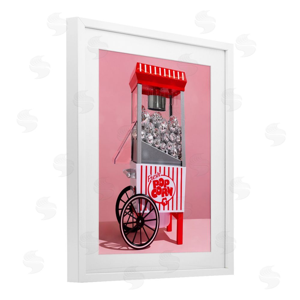 LISH Creative Movie Popcorn with Disco Balls White Framed Print Under Glass Wall Art