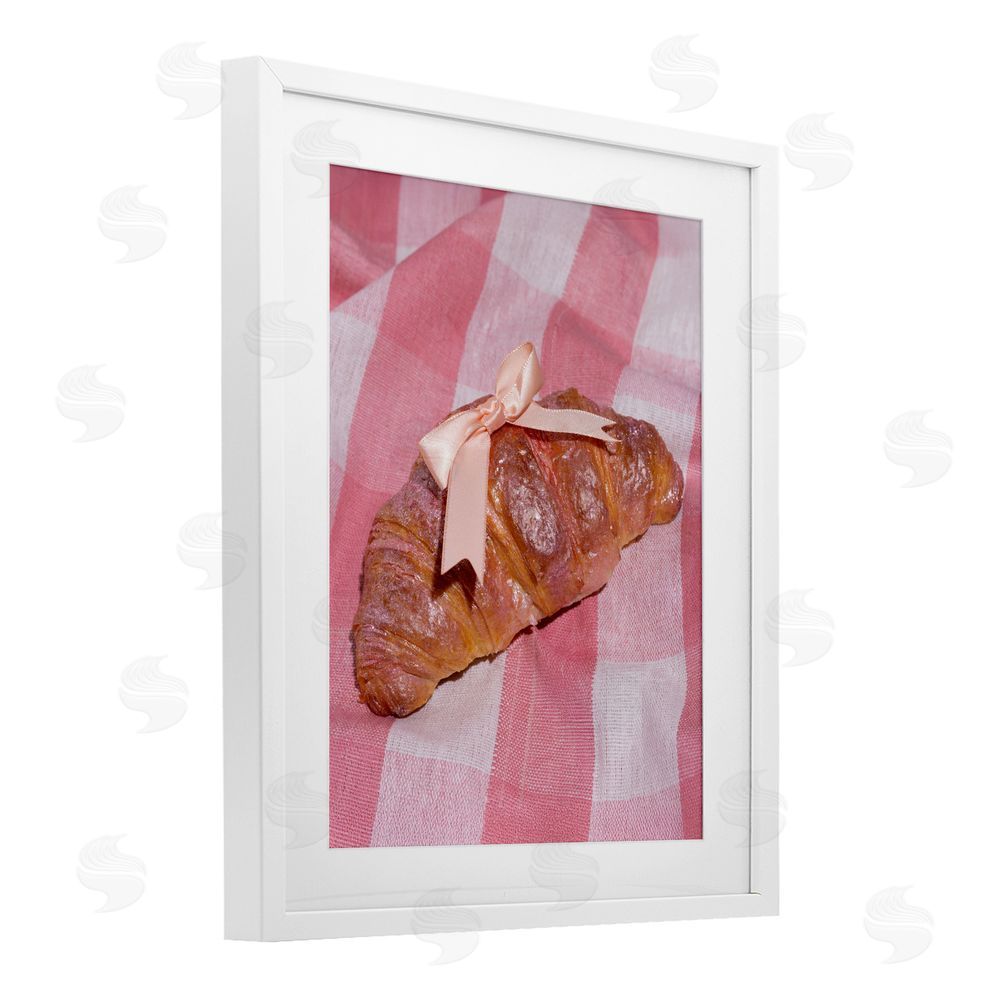 LISH Creative Glam Ribbon Croissant White Framed Print Under Glass Wall Art