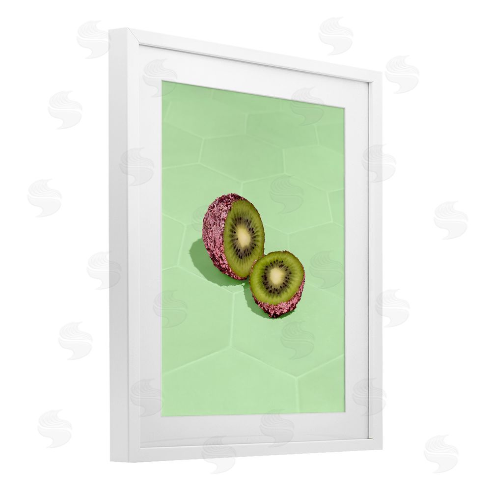LISH Creative Green Glimmer Kiwi White Framed Print Under Glass Wall Art