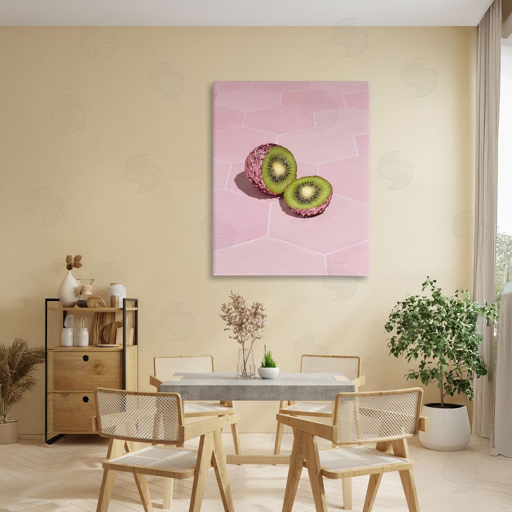 LISH Creative Pink Glimmer Kiwi Stretched Canvas Wall Art in Room