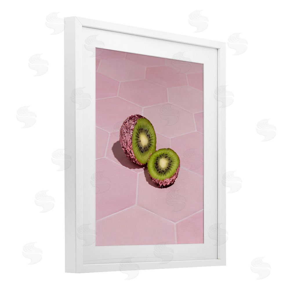 LISH Creative Pink Glimmer Kiwi White Framed Print Under Glass Wall Art