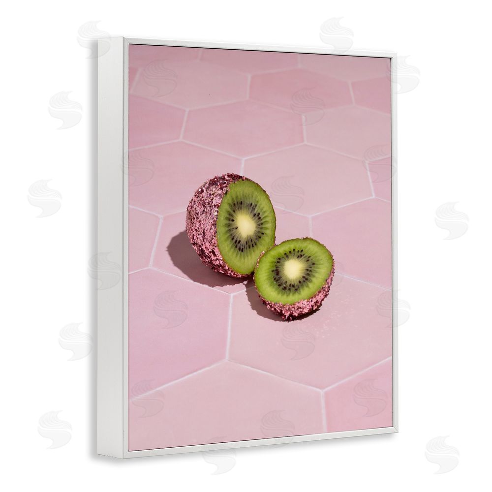 LISH Creative Pink Glimmer Kiwi White Framed Giclee Wall Art