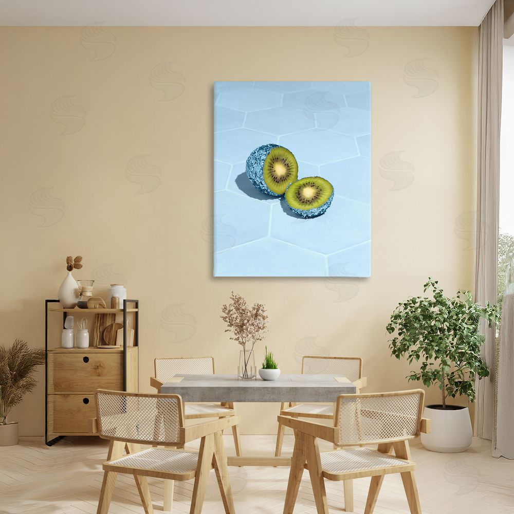 LISH Creative Blue Glimmer Kiwi Stretched Canvas Wall Art Print in Room