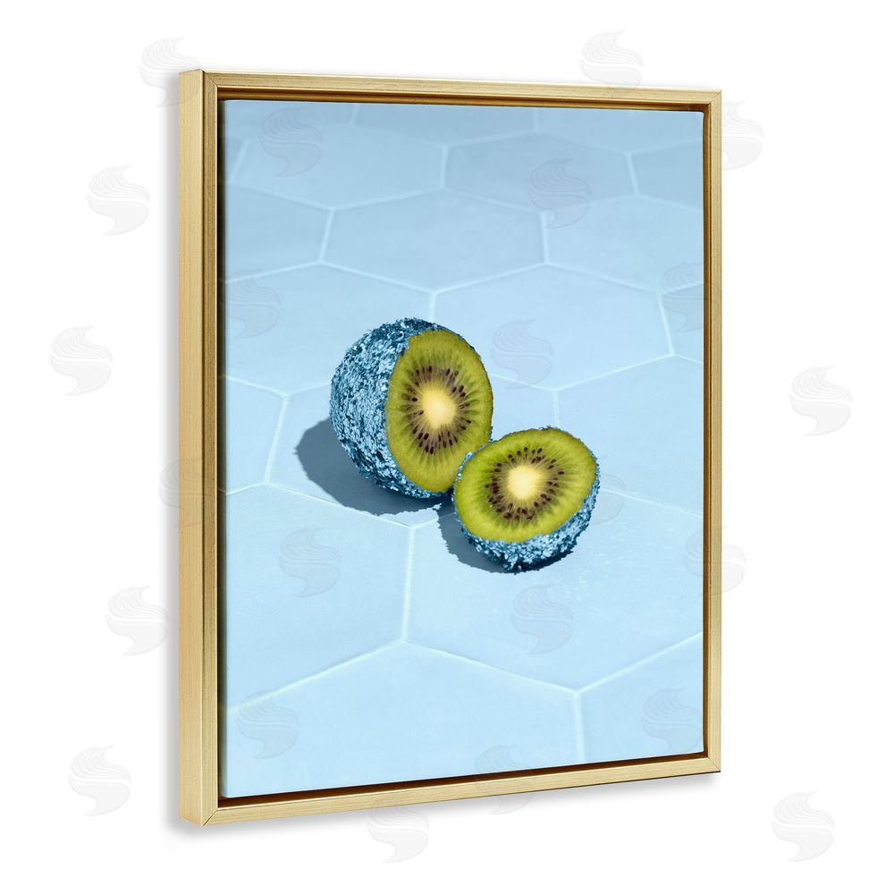 LISH Creative Blue Glimmer Kiwi Gold Floating Frame Stretched Canvas Wall Art Print