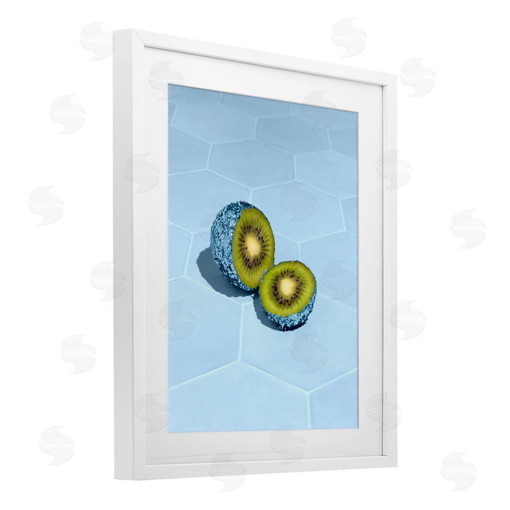 LISH Creative Blue Glimmer Kiwi White Framed Print Under Glass with Matting Wall Art