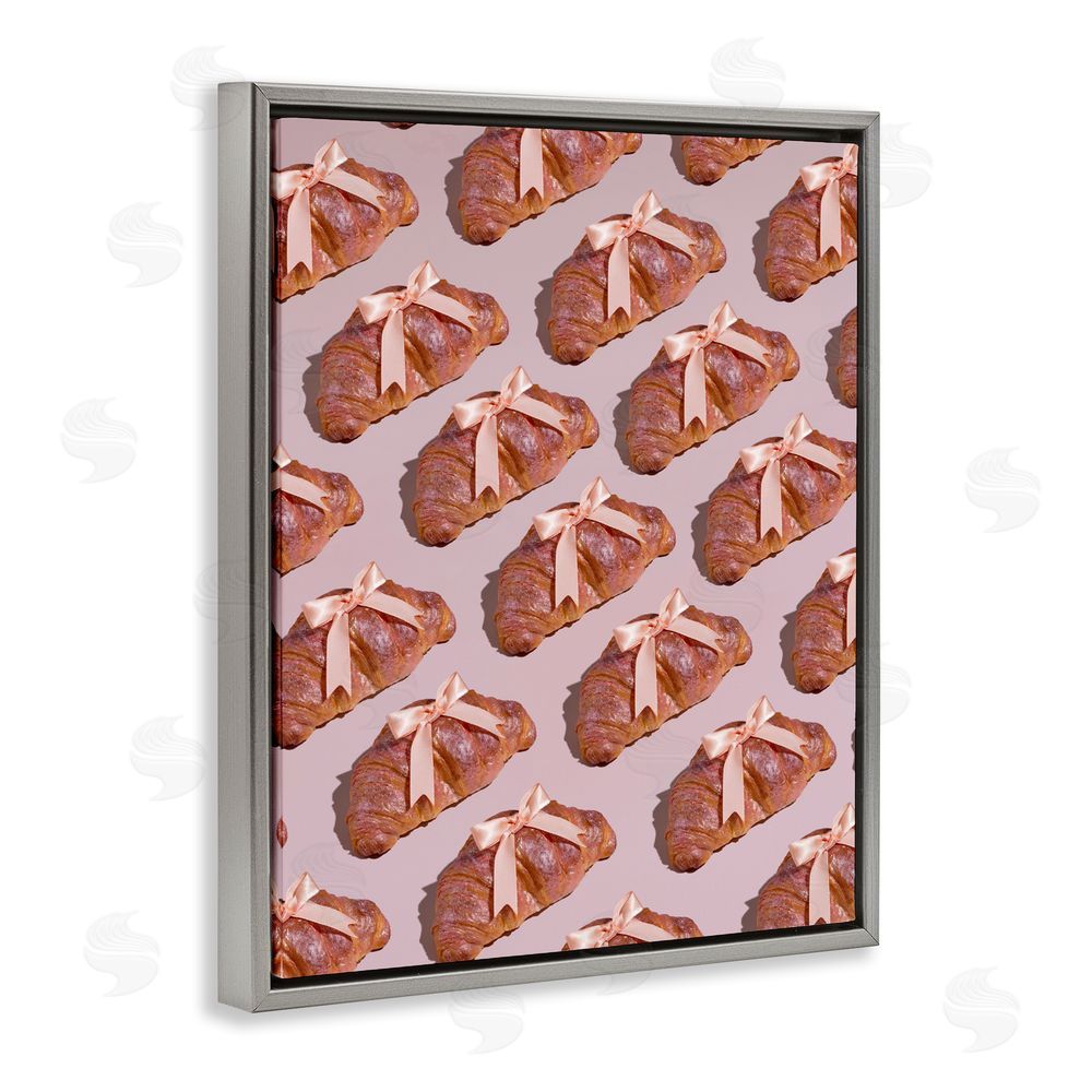 LISH Creative Croissants with Ribbons Pattern Gray Floating Frame Canvas Wall Art Print