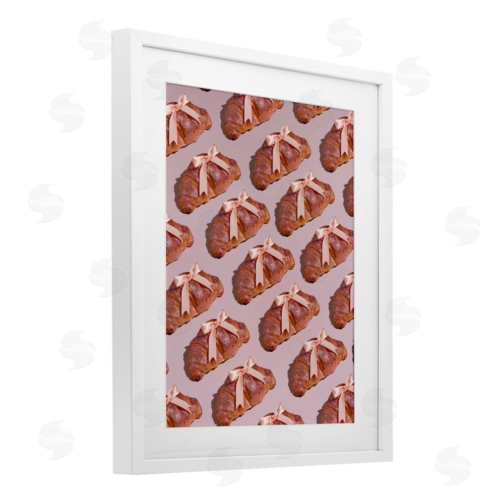LISH Creative Croissants with Ribbons Pattern White Framed Print Under Glass Wall Art