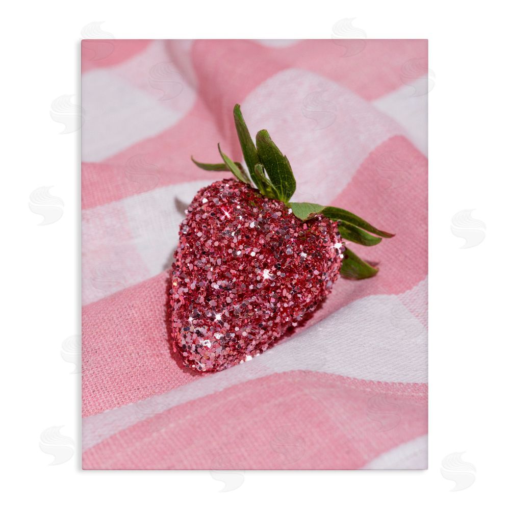 LISH Creative Glimmer Strawberry on Pink Stretched Canvas Wall Art