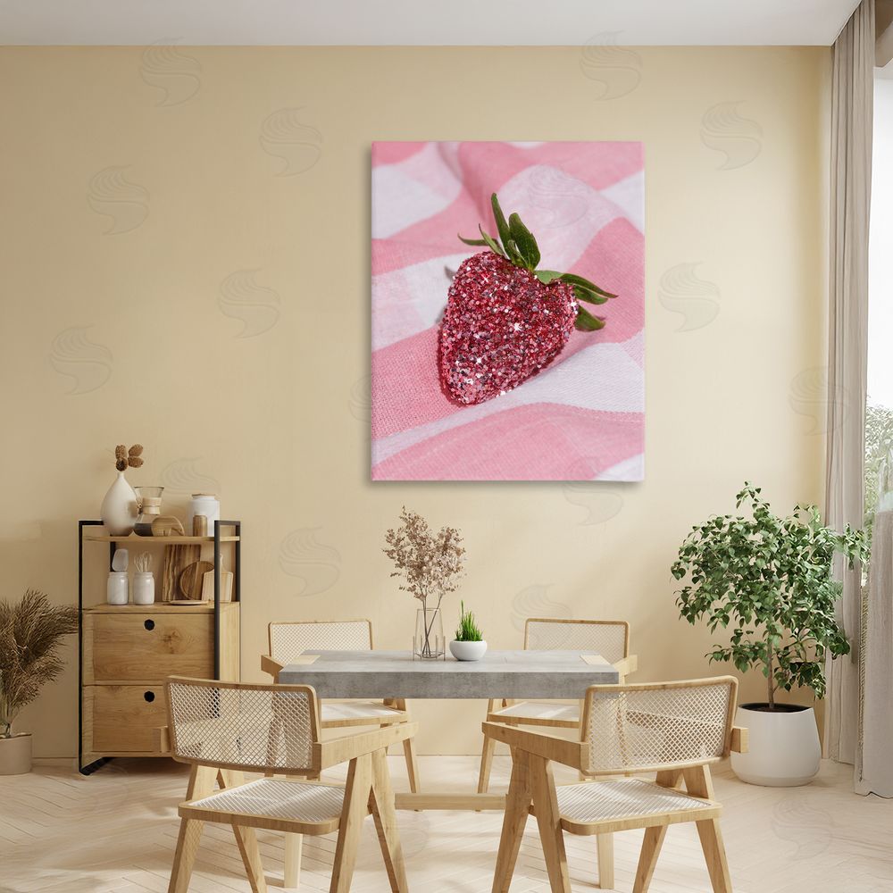 LISH Creative Glimmer Strawberry on Pink Stretched Canvas Wall Art in Room