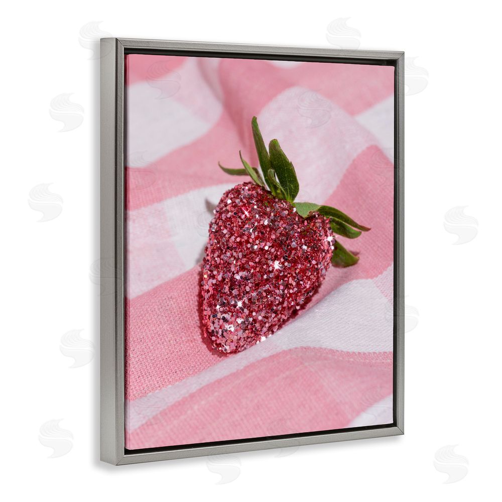 LISH Creative Glimmer Strawberry on Pink Gray Floating Framed Canvas Wall Art