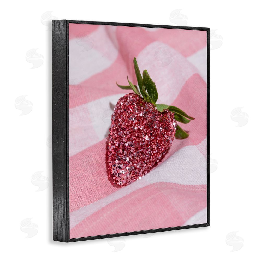 LISH Creative Glimmer Strawberry on Pink Black Framed Giclee Wall Art