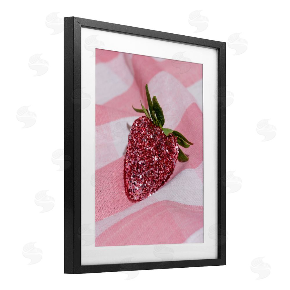 LISH Creative Glimmer Strawberry on Pink Black Framed Print Under Glass Wall Art