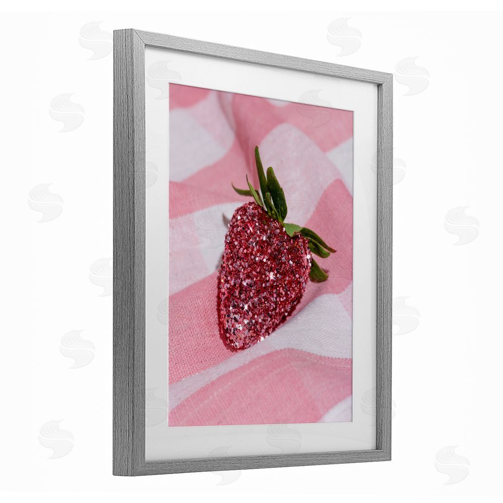 LISH Creative Glimmer Strawberry on Pink Gray Framed Print Under Glass Wall Art