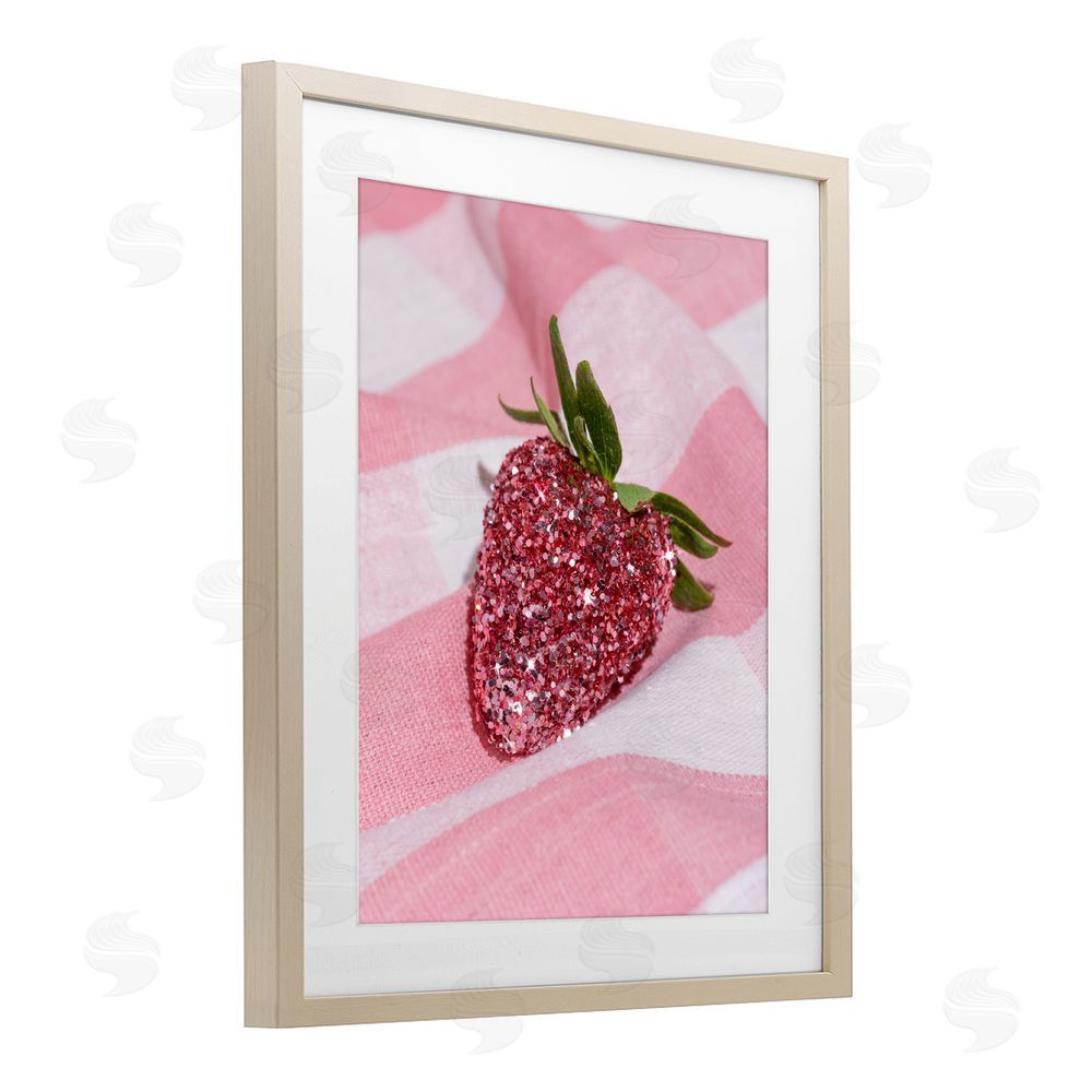 LISH Creative Glimmer Strawberry on Pink Brown Framed Print Under Glass Wall Art