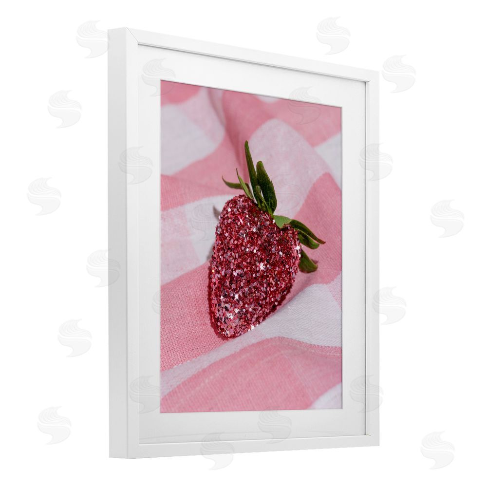 LISH Creative Glimmer Strawberry on Pink White Framed Print Under Glass Wall Art