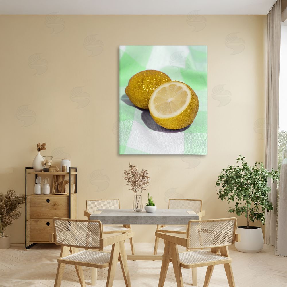 LISH Creative Glimmer Lemon on Green Stretched Canvas Wall Art in Room