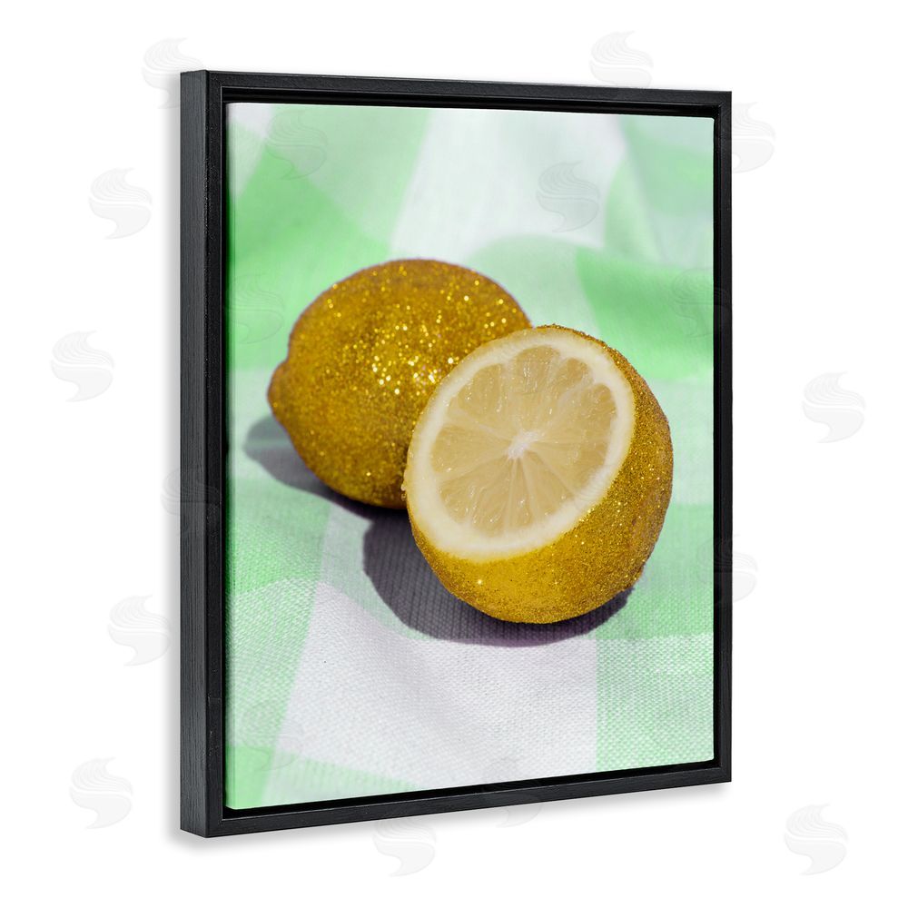 LISH Creative Glimmer Lemon on Green Black Floating Framed Canvas Wall Art