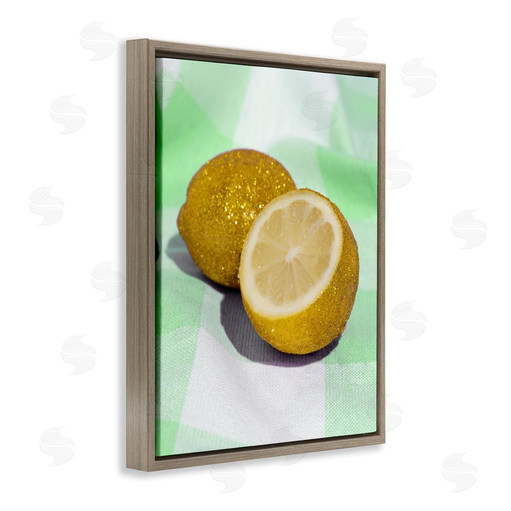 LISH Creative Glimmer Lemon on Green Brown Floating Framed Canvas Wall Art