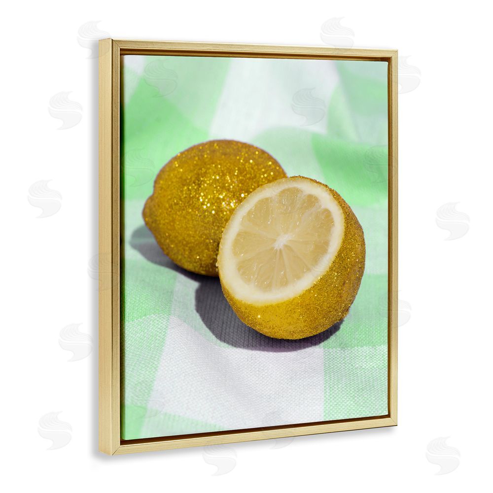 LISH Creative Glimmer Lemon on Green Gold Floating Framed Canvas Wall Art