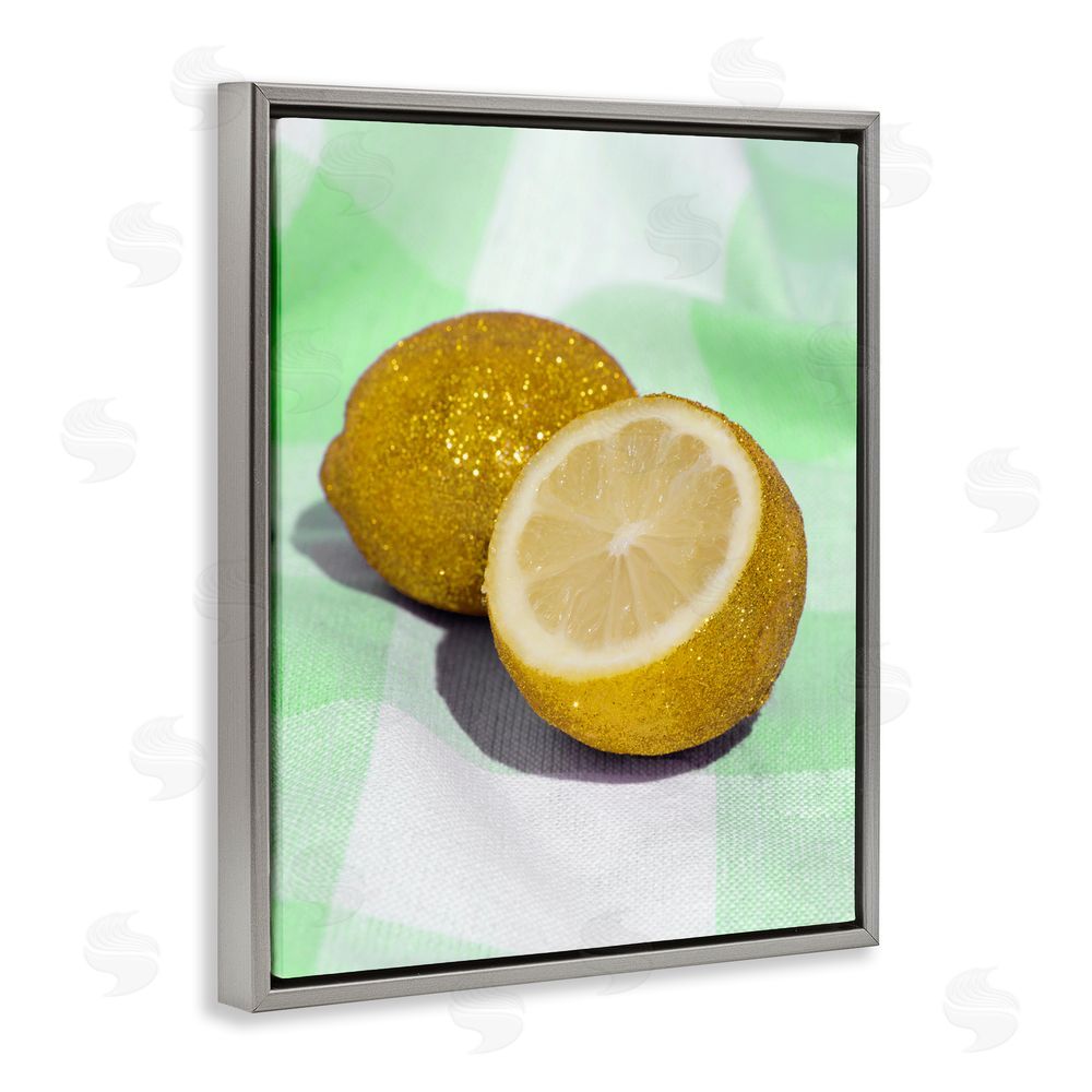 LISH Creative Glimmer Lemon on Green Gray Floating Framed Canvas Wall Art