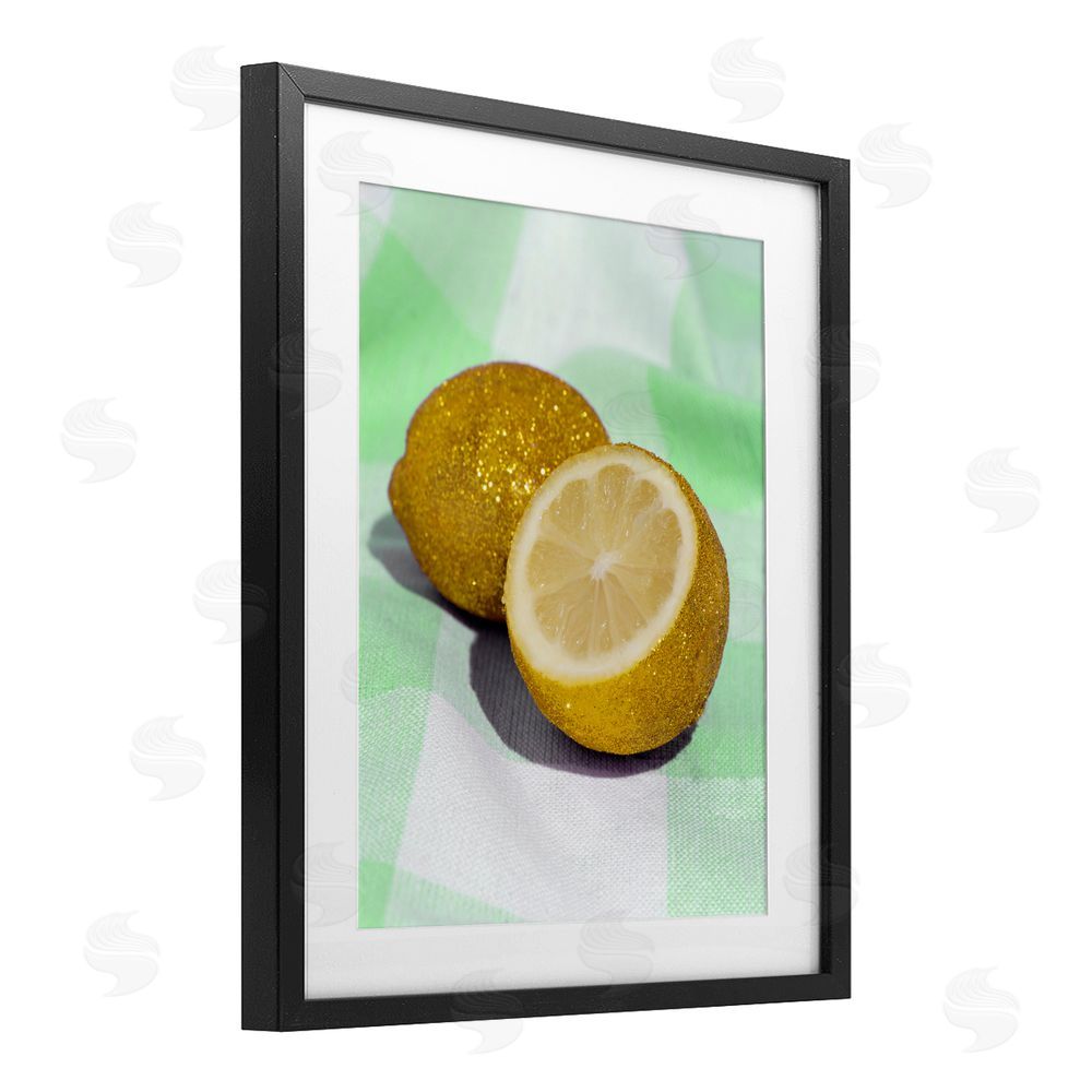 LISH Creative Glimmer Lemon on Green Black Framed Print Under Glass Wall Art