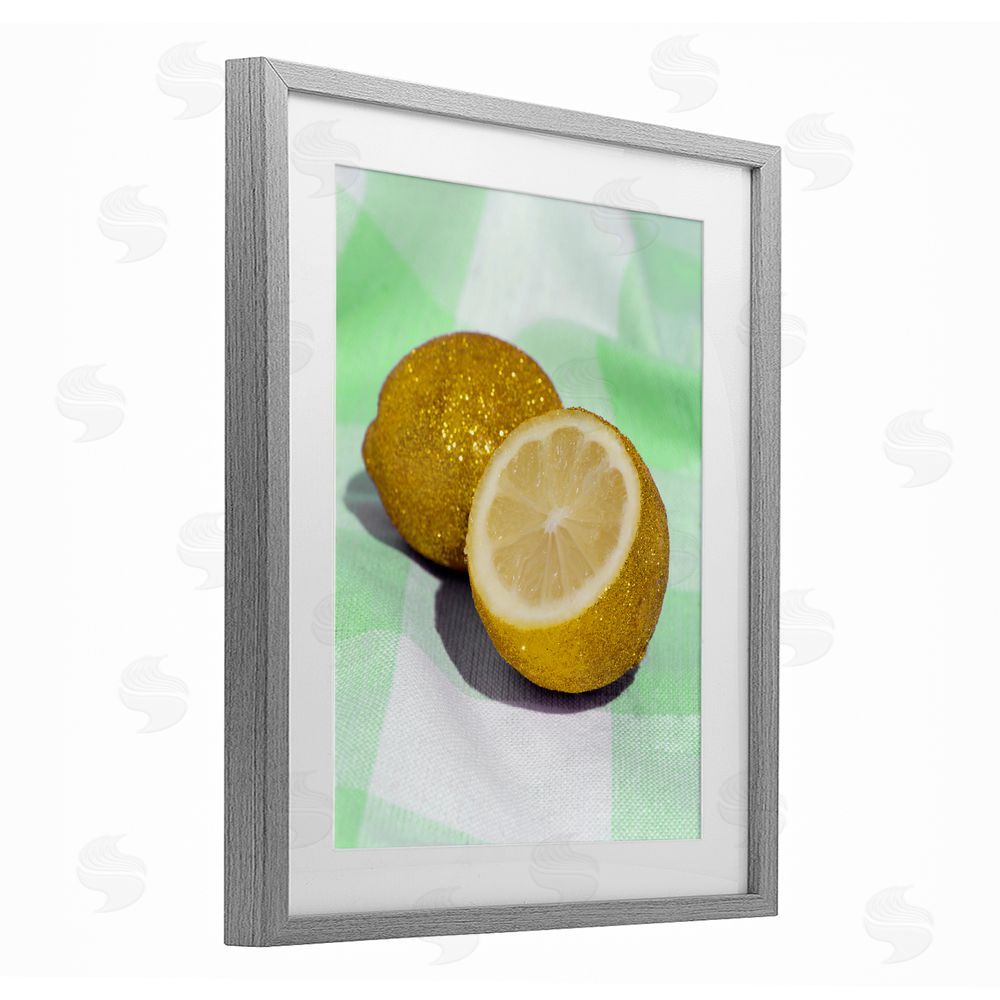 LISH Creative Glimmer Lemon on Green Gray Framed Print Under Glass Wall Art
