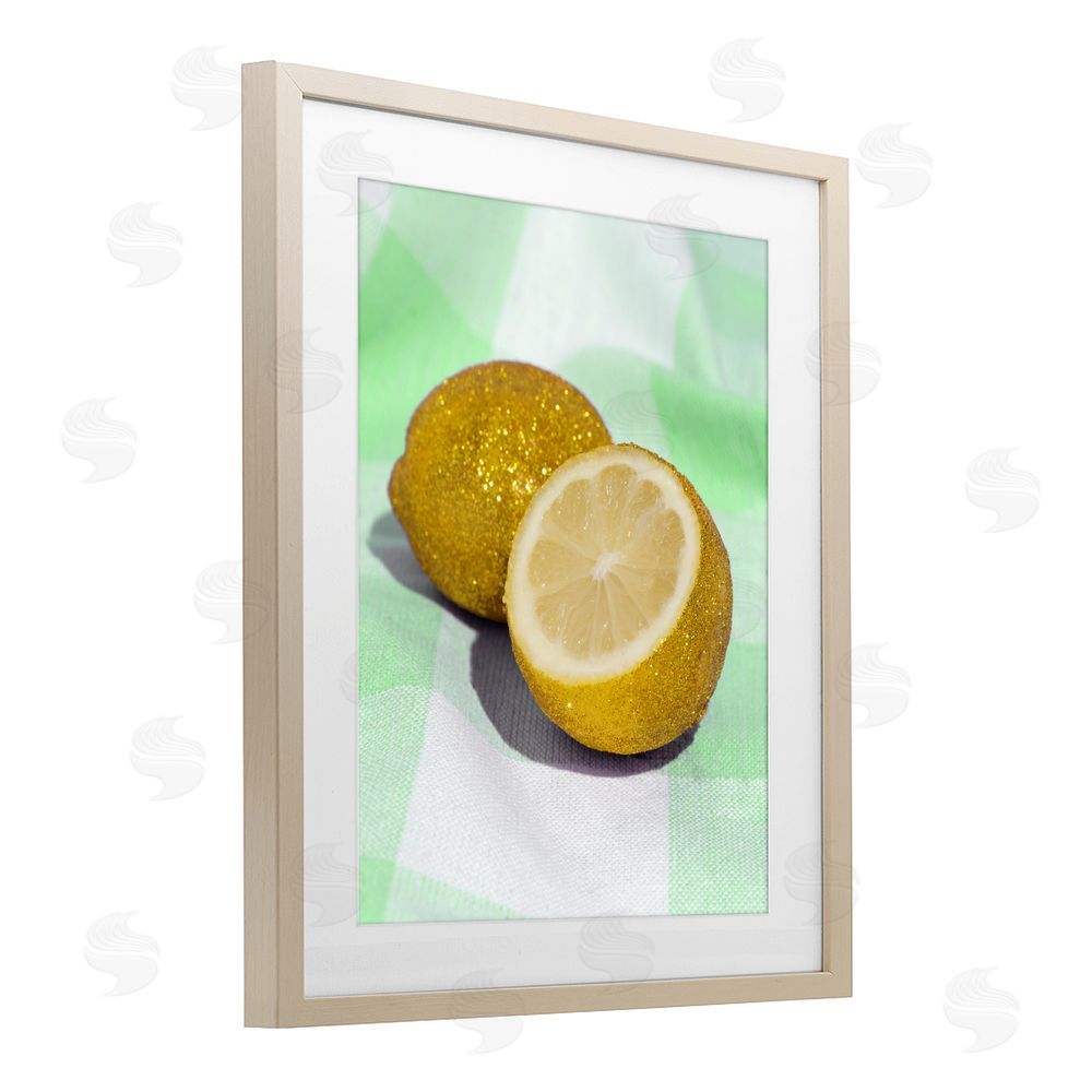 LISH Creative Glimmer Lemon on Green Brown Framed Print Under Glass Wall Art