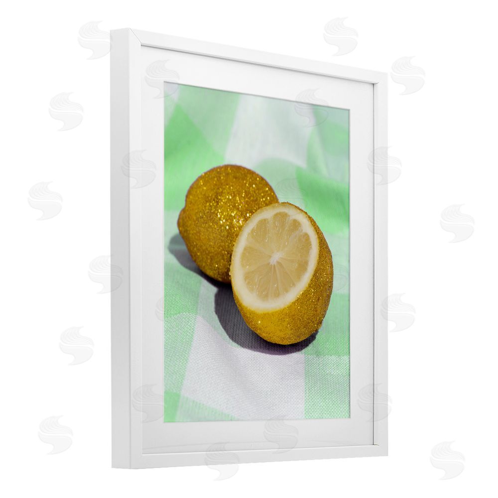 LISH Creative Glimmer Lemon on Green White Framed Print Under Glass Wall Art