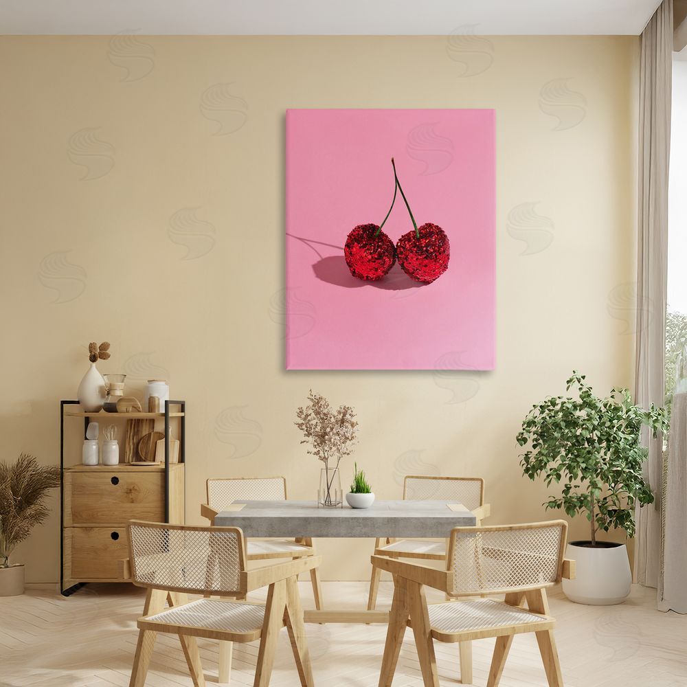LISH Creative Glitter Encrusted Cherries Stretched Canvas Wall Art in Room