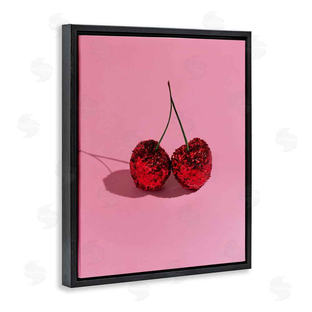 LISH Creative Glitter Encrusted Cherries Black Floating Framed Canvas Wall Art