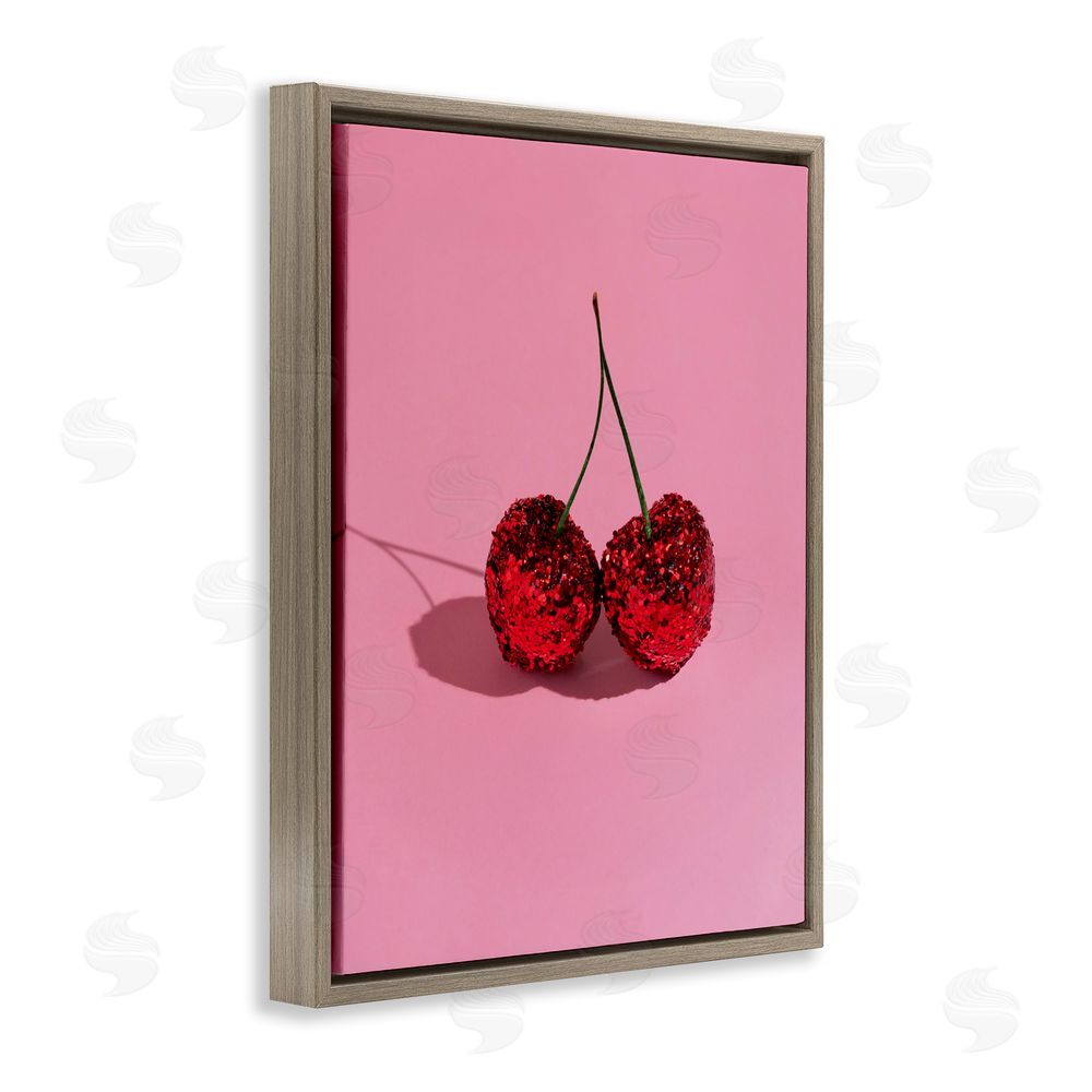 LISH Creative Glitter Encrusted Cherries Brown Floating Framed Canvas Wall Art