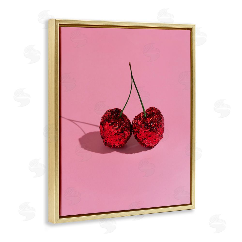 LISH Creative Glitter Encrusted Cherries Gold Floating Framed Canvas Wall Art