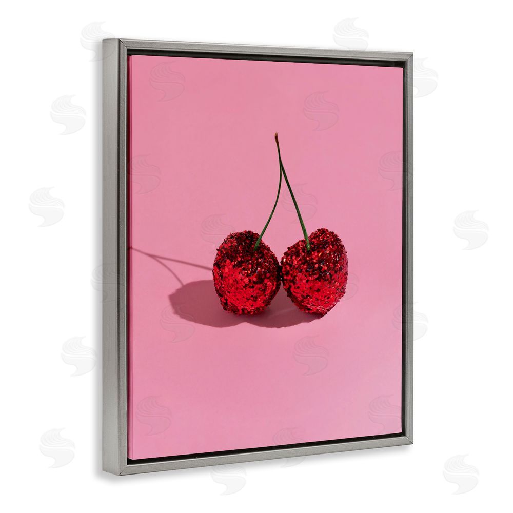 LISH Creative Glitter Encrusted Cherries Gray Floating Framed Canvas Wall Art