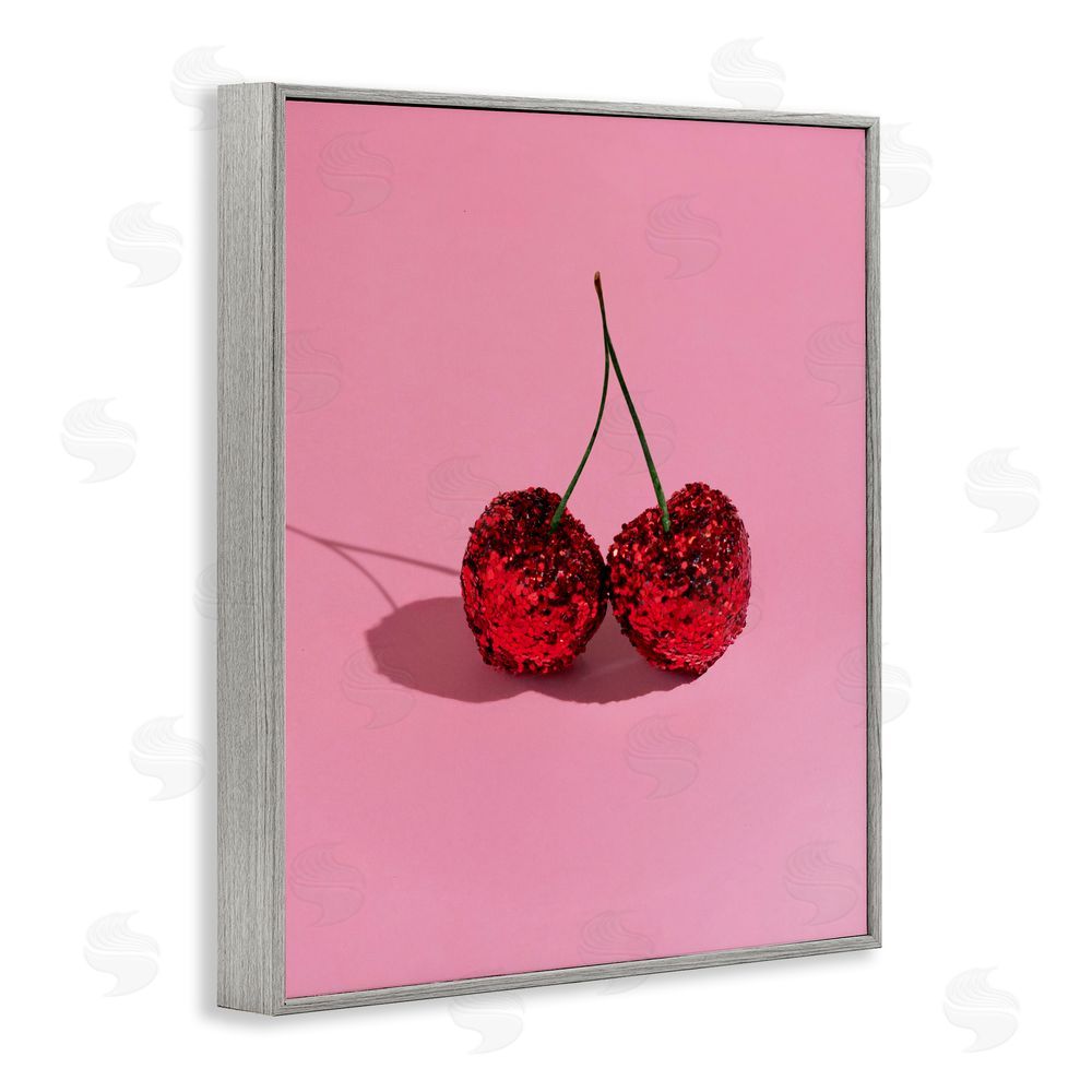 LISH Creative Glitter Encrusted Cherries Gray Framed Giclee Wall Art