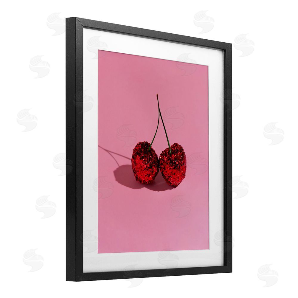 LISH Creative Glitter Encrusted Cherries Black Framed Print Under Glass Wall Art