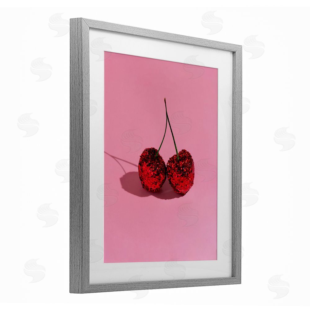 LISH Creative Glitter Encrusted Cherries Gray Framed Print Under Glass Wall Art