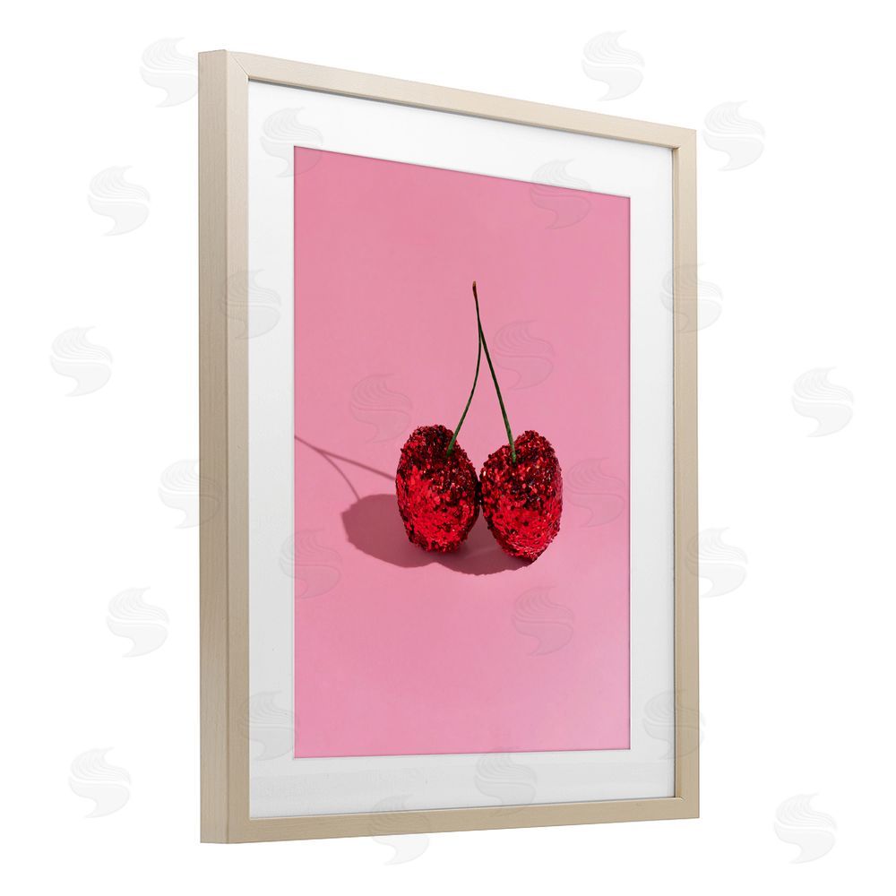 LISH Creative Glitter Encrusted Cherries Brown Framed Print Under Glass Wall Art