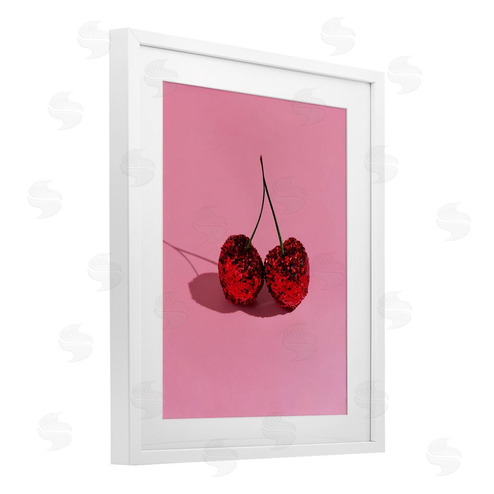 LISH Creative Glitter Encrusted Cherries White Framed Print Under Glass Wall Art