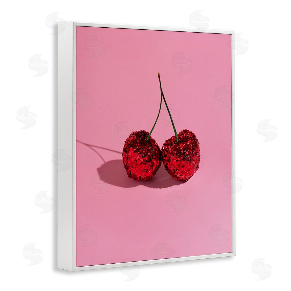 LISH Creative Glitter Encrusted Cherries White Framed Giclee Wall Art