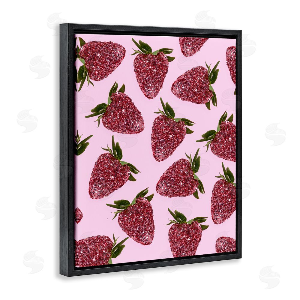 LISH Creative Glimmer Strawberry Pattern Black Floating Framed Canvas Wall Art